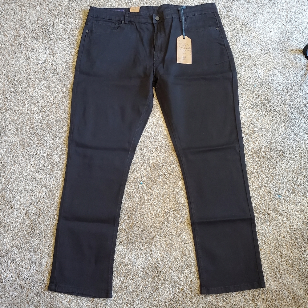 Across the Pond Signature Line Jet Black Stretch Jeans Straight 42x32 NEW